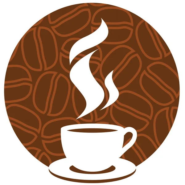 Filiżanka Kawy Parą Aromatyczną Brązowym Tle Ziarnem Kawy — Wektor stockowy