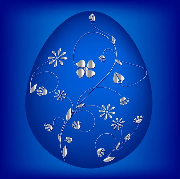 Illustration Vectorielle Œuf Pâques Bleu Délicatement Peint Argent — Image vectorielle