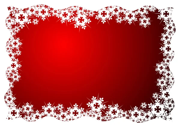 Witte Sneeuw Kristallen Frame Rode Achtergrond — Stockvector