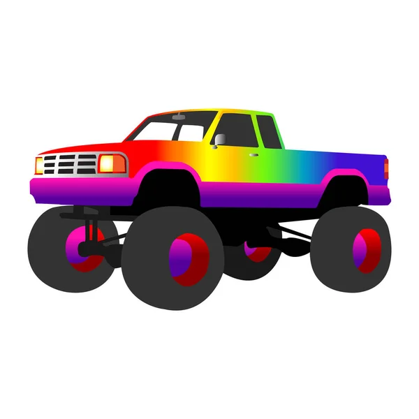 Camión Monstruo Arco Iris Vector Ilustración — Vector de stock