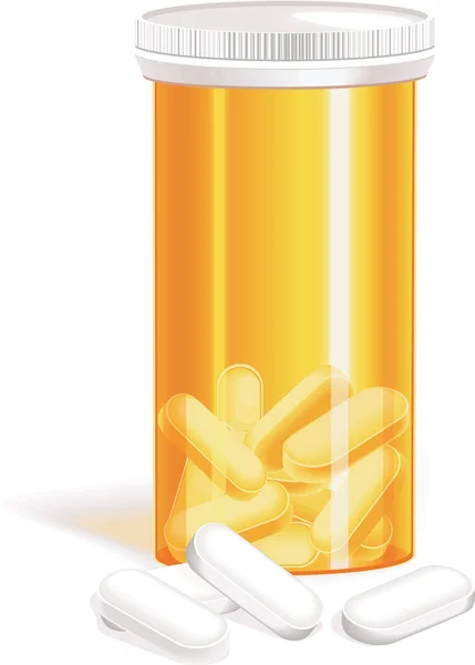 Orangefarbene Flasche Pillen Und Ein Paar Tabletten Außerhalb Der Flasche — Stockvektor