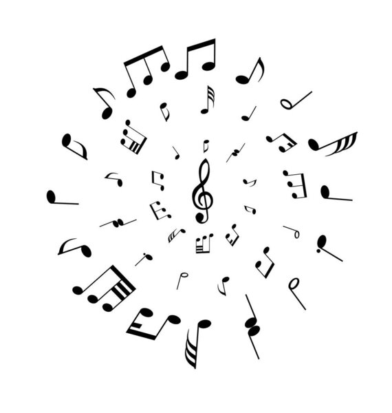Musical notes background in circle shape. Vector illustration.