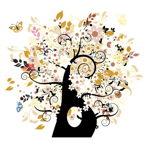 Krásný Květinový Strom Obrázek Barevné Ilustrace — Stockový vektor