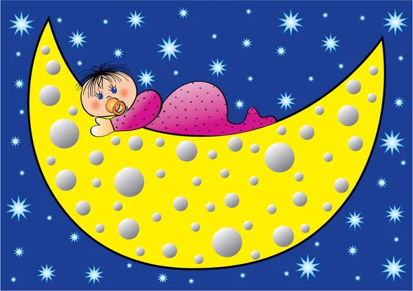 Ilustración Una Luna Con Imagen Bebé Ilustración Color — Vector de stock