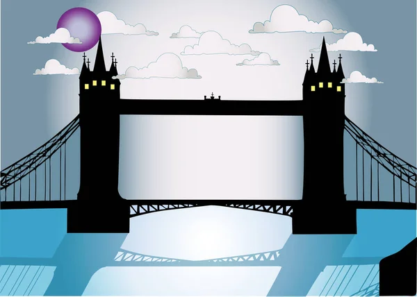 伦敦城市风景夜间与著名塔桥的矢量图像 — 图库矢量图片
