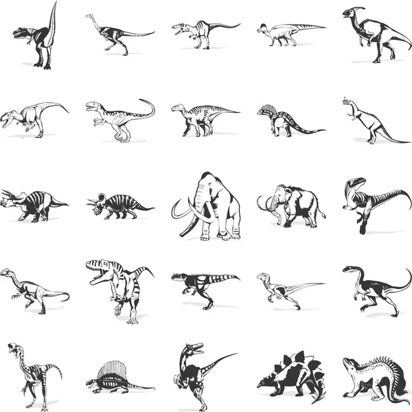 Hladké Vektorové Kliparty Ilustrace Různých Dinosaurů — Stockový vektor