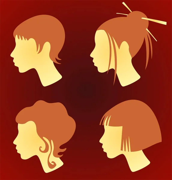 Cuatro Cabezas Femeninas Con Pelo Rojo Diferentes Peinados Corto Largo — Archivo Imágenes Vectoriales
