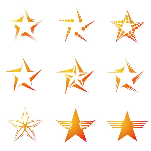 Conjunto Cinco Estrellas Decorativas Creativas Acorraladas Pentagonales — Vector de stock