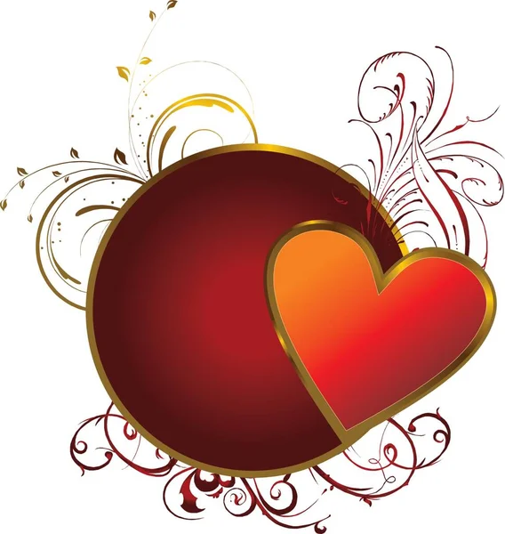 Coeur Rouge Dans Cadre Sur Fond Motif Décoratif Végétal — Image vectorielle