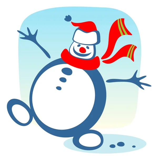 Κινούμενα Σχέδια Ευτυχισμένη Χιονόμπαλα Ένα Μπλε Φόντο Χριστουγεννιάτικη Απεικόνιση — Διανυσματικό Αρχείο
