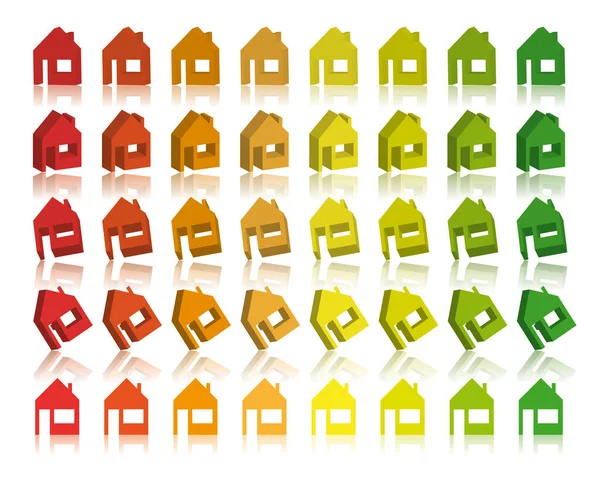 3D中绿色 红色和橙色的生态图标房屋 — 图库矢量图片