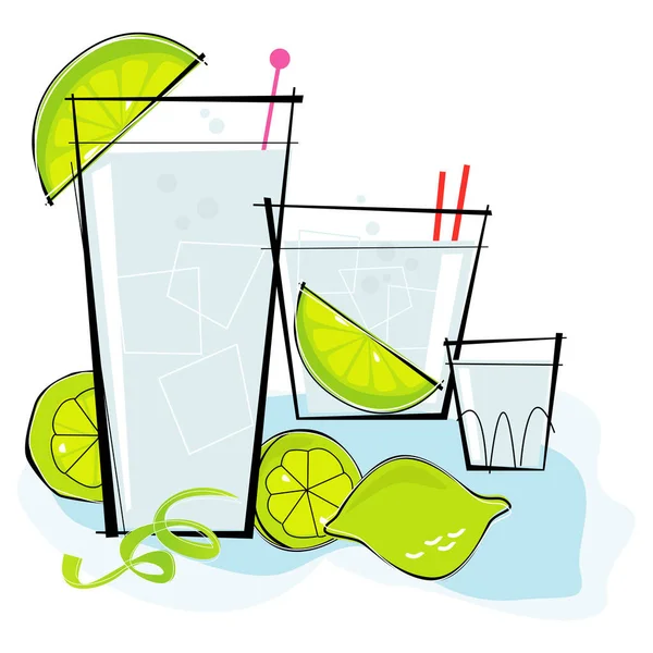 Retro Stilisierte Cocktailspot Illustration Wodka Oder Gin Tonic Mit Limetten — Stockvektor