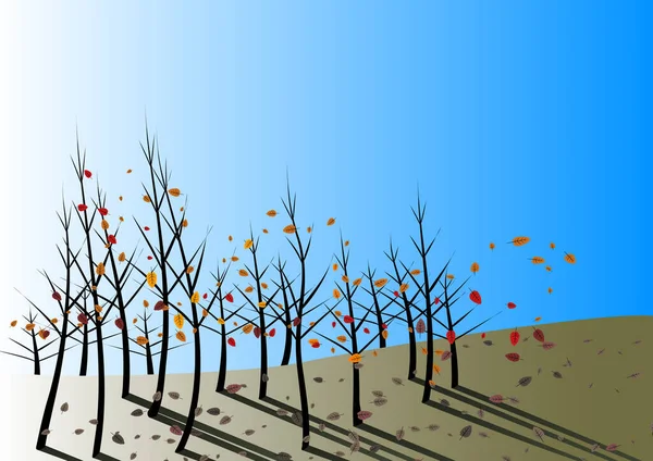 秋の葉は秋になり 澄んだ青い日に風によって攪拌されます — ストックベクタ