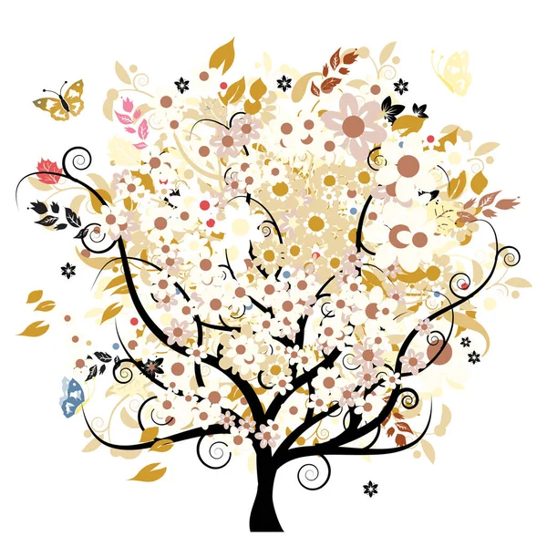 Бережное Изображение Цветочного Дерева Цветная Иллюстрация — стоковый вектор