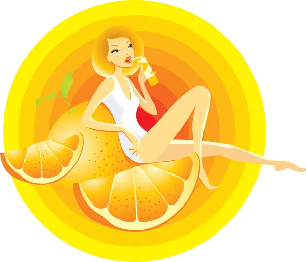 Illustrazione Vettoriale Bella Giovane Donna Con Arancione — Vettoriale Stock