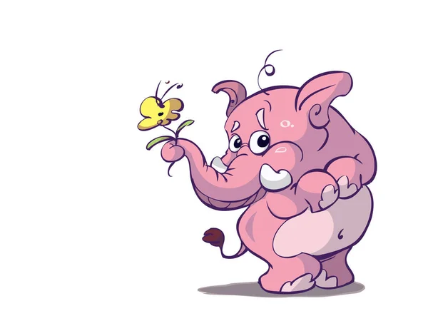 花とかわいいピンクの象 — ストックベクタ