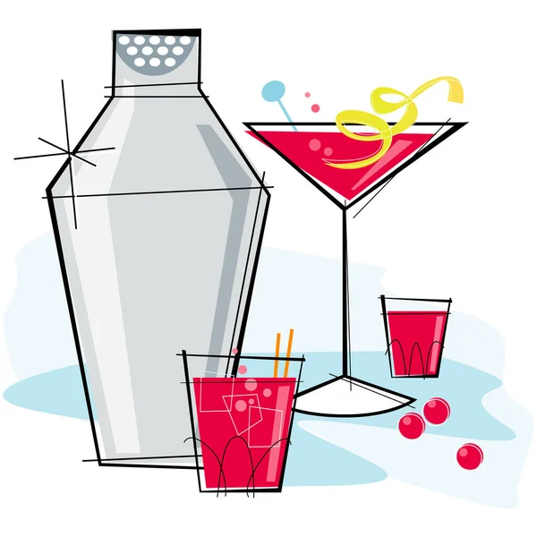 Retro Gestileerde Cocktail Spot Illustratie Kosmopolitisch Met Een Citroen Twist — Stockvector