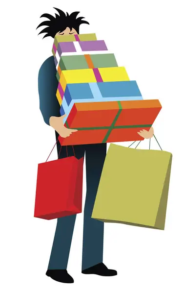 Illustration Homme Portant Des Sacs Des Cadeaux — Image vectorielle
