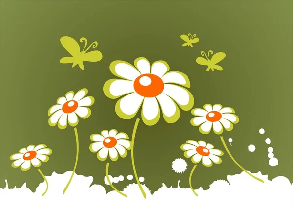 Украшенные Белые Весенние Цветы Зеленом Фоне — стоковый вектор