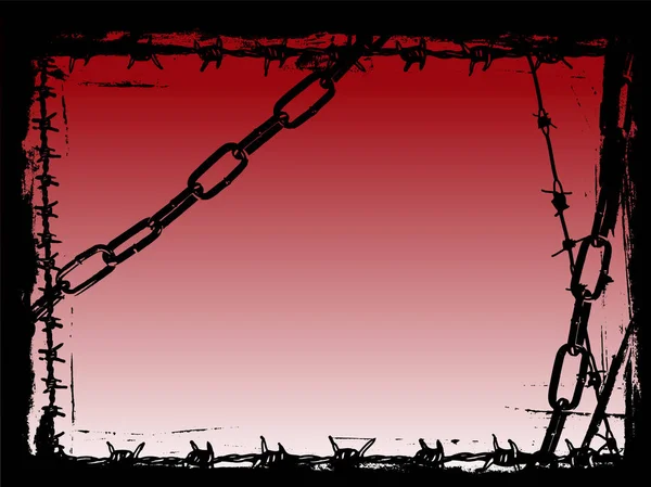 Vector Border Graphic Avec Éléments Grunge Chaînes Noires Fil Barbelé — Image vectorielle
