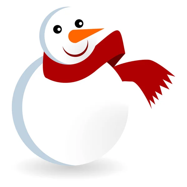 Snowman Dengan Syal Merah Atas Latar Belakang Putih - Stok Vektor