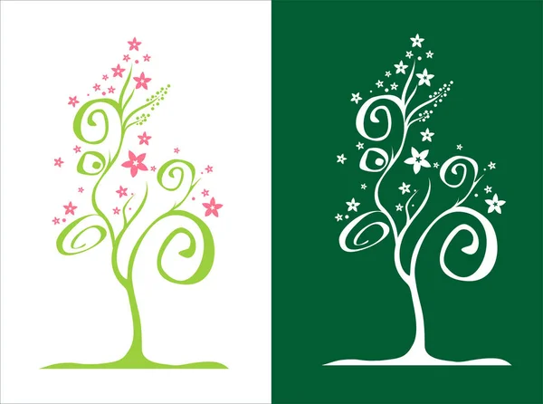 Deux Arbres Stylisés Avec Des Fleurs Illustration Vectorielle — Image vectorielle
