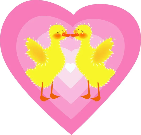 Διανυσματική Απεικόνιση Για Ένα Ζευγάρι Φιλιά Ducky Κινούμενα Σχέδια — Διανυσματικό Αρχείο