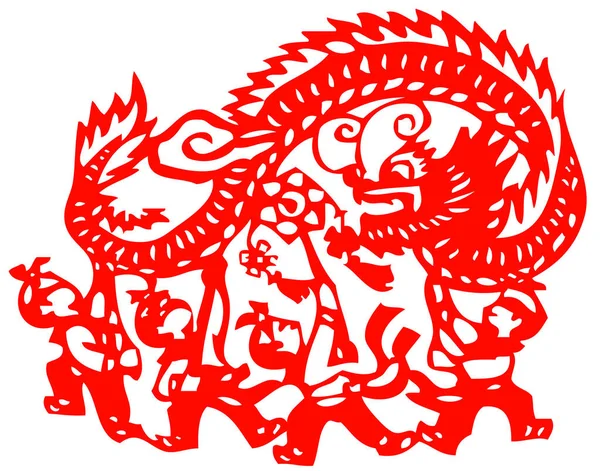 Κινεζική Παραδοσιακή Χάρτινη Περικοπή Εικόνα Εικονογράφηση Χρώμα — Διανυσματικό Αρχείο