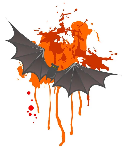 Vliegende Vleermuis Een Rode Vlek Achtergrond Halloween Illustratie — Stockvector