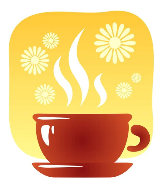 Стилизованная Чашка Чая Цветы Желтом Фоне — стоковый вектор
