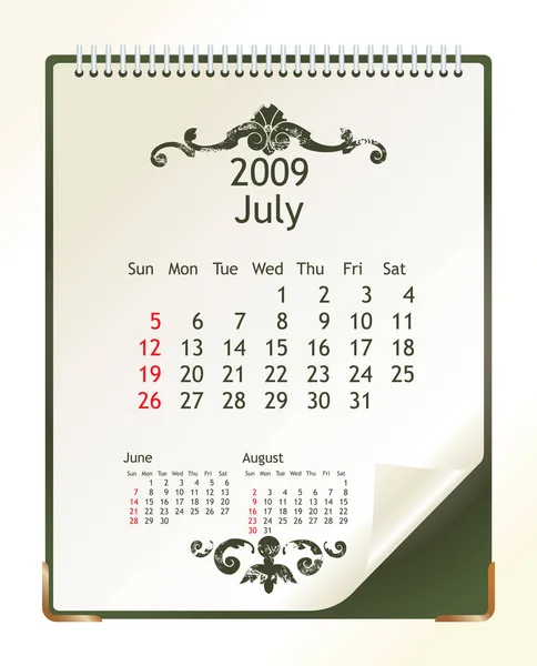 Kalendář 2009 Blanknote Papírem Vektorová Ilustrace — Stockový vektor