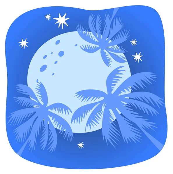 三棵棕榈树和月亮在夜空的背景下 — 图库矢量图片