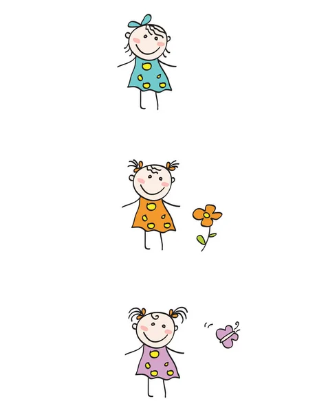 Vector Illustratie Van Vrolijke Kleine Meisjes Downloaden Verschillende Varianten — Stockvector