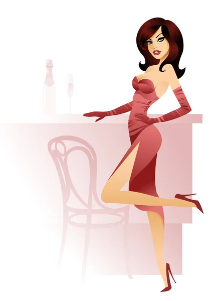 Ilustración Vectorial Dama Vestido Rojo — Vector de stock