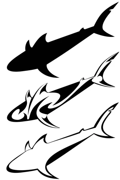 Conjunto Três Tatuagens Tubarões Tribais — Vetor de Stock