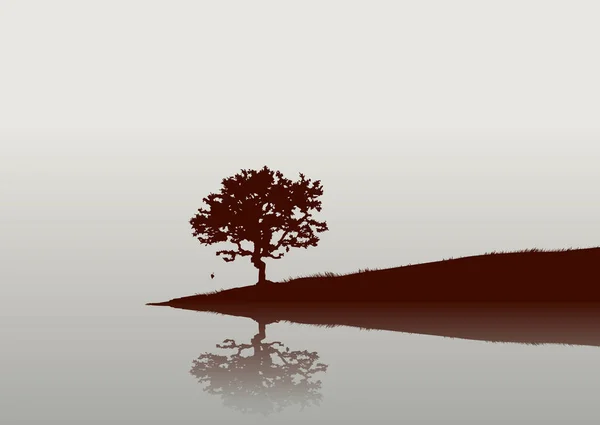 Σιλουέτα Δέντρου Και Αντανάκλαση Στο Νερό — Διανυσματικό Αρχείο
