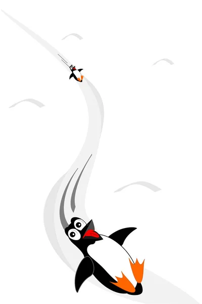 企鹅从山上滑落 — 图库矢量图片