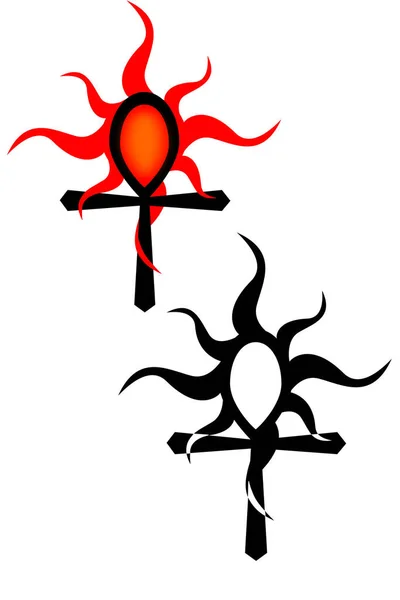 Kmenový Ankh Slunečními Tetováními Bílém — Stockový vektor