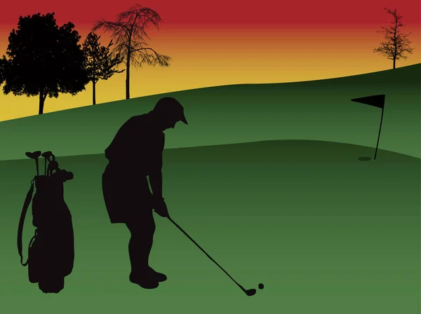 Silueta Golfisty Hrajícího Golf Golfovém Hřišti — Stockový vektor