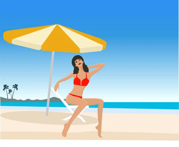 エキゾチックなビーチで魅力的な女の子 ベクトル図 — ストックベクタ