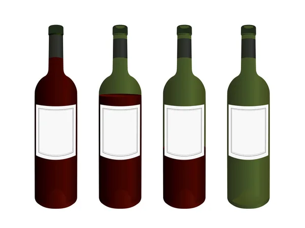 Colección Botellas Vino Con Etiquetas Blanco — Vector de stock