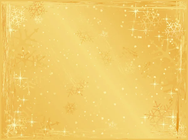 Horizontaler Goldener Winterhintergrund Mit Schneeflocken Sternen Und Grunge Elementen Verwendung — Stockvektor