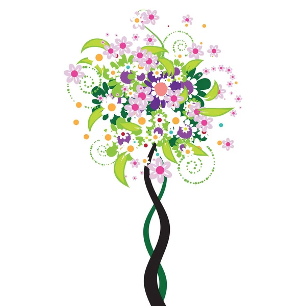 Όμορφη Εικόνα Floral Δέντρο Εικονογράφηση Χρώμα — Διανυσματικό Αρχείο