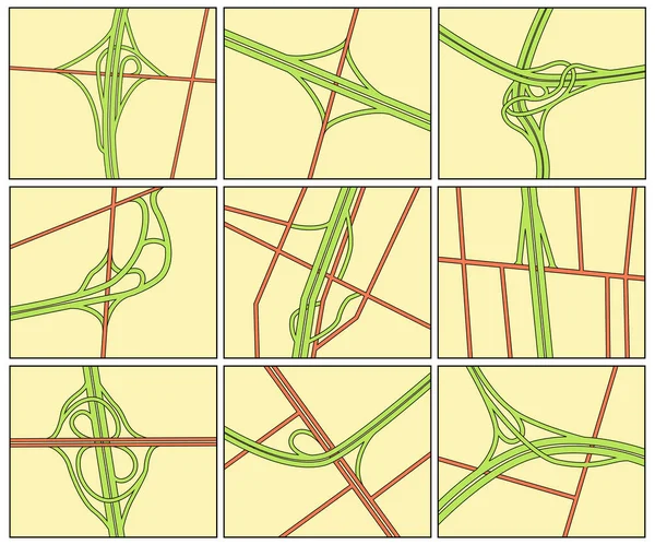 Set Editable Vector Road Intersection Illustrations — Stock Vector