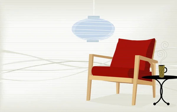 Retro Nowoczesne Krzesło Bocznym Stołem Filiżanką Kawy Kolorowe Stylizowane Przestrzeń — Wektor stockowy