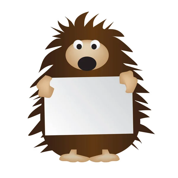Hedgehog Segurando Placa Cartoon Vector Personagem — Vetor de Stock