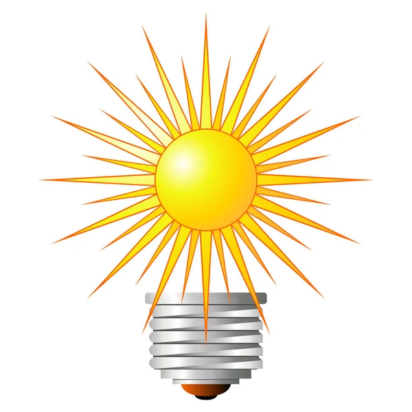 Лампочка Сонцем Ізольована Білому Тлі — стоковий вектор