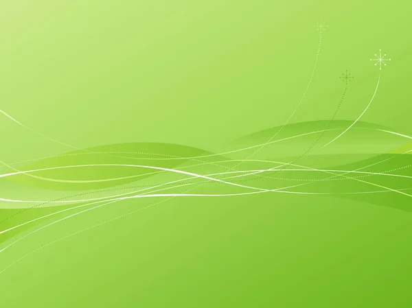 流れる線と原子のスターバーストを持つ緑の波状の背景 編集しやすいレイヤーファイル — ストックベクタ
