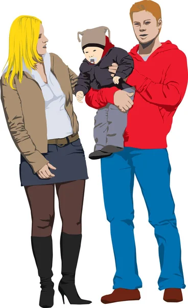 Barevná Vektorová Ilustrace Nové Šťastné Rodiny Otec Drží Své Dítě — Stockový vektor