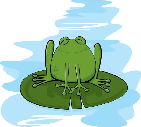 Ευτυχισμένος Βάτραχος Κάθεται Ένα Μαξιλάρι Κρίνου — Διανυσματικό Αρχείο